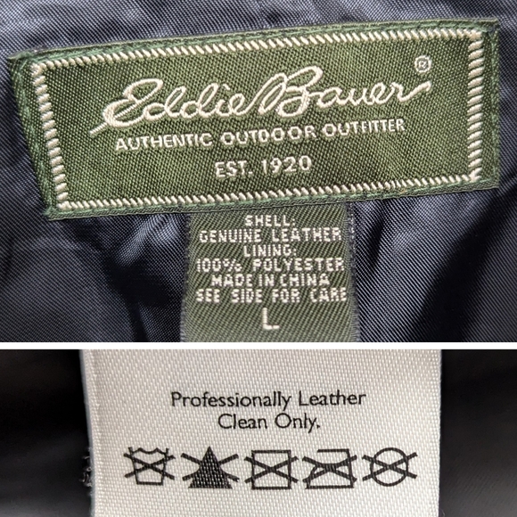 Eddie Bauer Leather Jacket Full Zip Buckle Straps Lined Classic Y2K Black Large - Picture 15 of 16